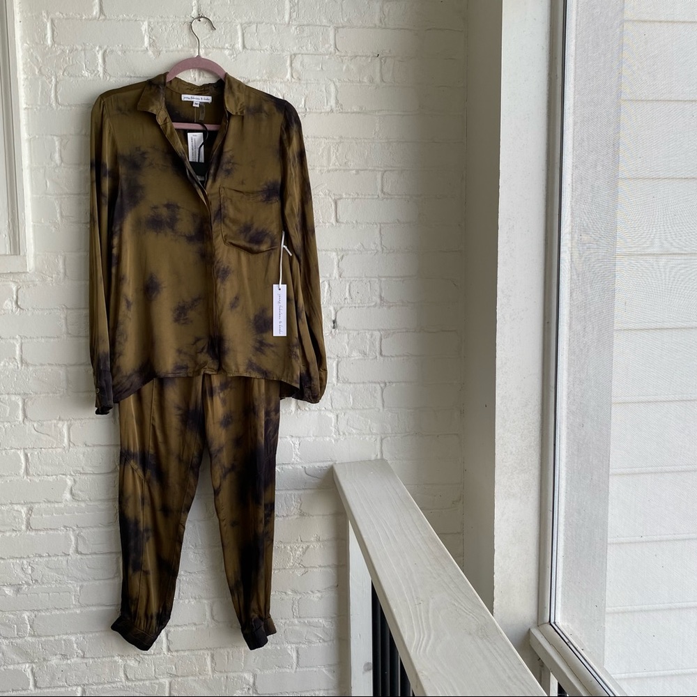 NWT Young Fabulous & Broke Satin Joggers Shirt Set